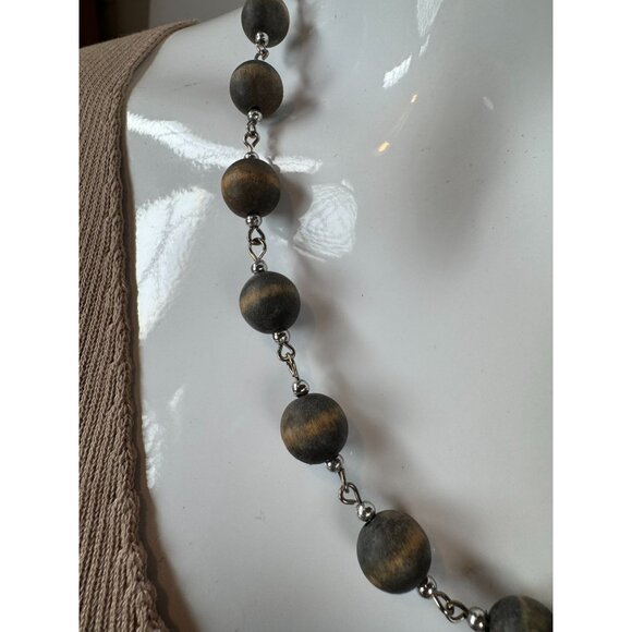 Rustic Wooden Bead Necklace With Metal Chain & Lobster Clasp - Picture 11 of 16